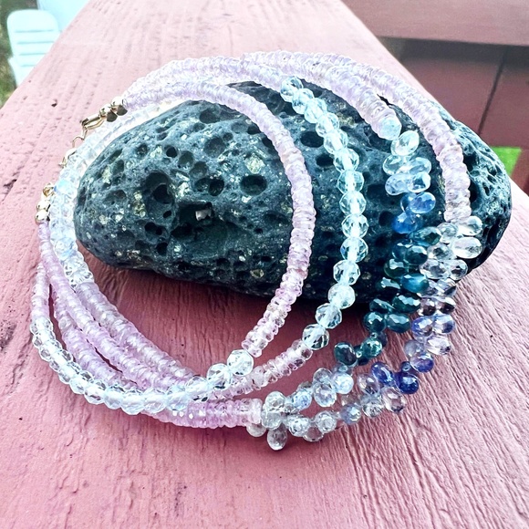 14K Gold Gemstone Wrap Bracelet Necklace: Moonstone, Sapphire, Aquamarine - Picture 8 of 13